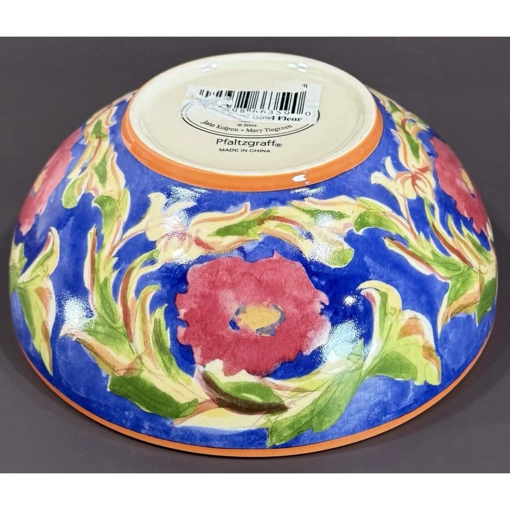 Pfaltzgraff Villa della Luna Fleur Soup Cereal Bowls Set 2 2004 Blue Orange Y2K